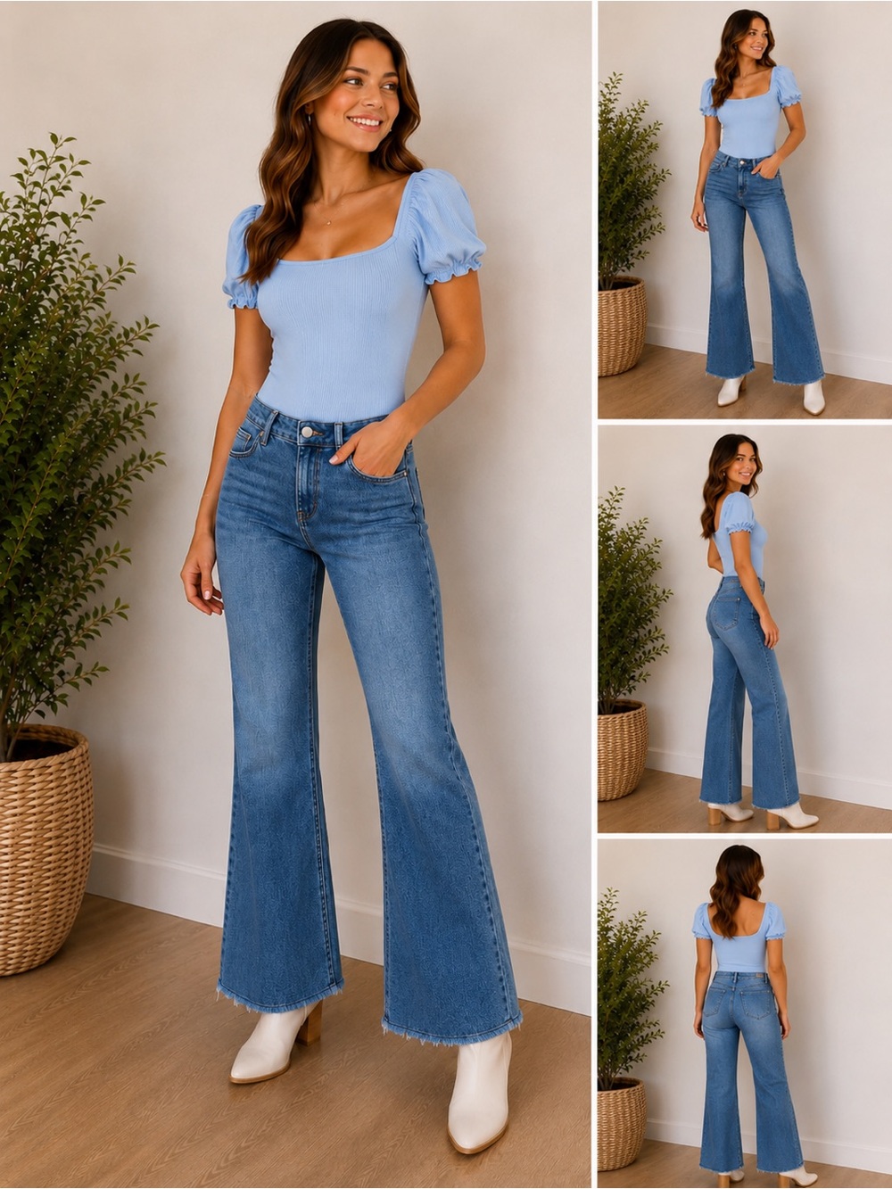 DISCLOSED Light Wash Flare Jeans Raw Hem Stretch Denim Size 13/31